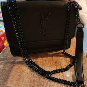Black on black ysl crossbody or shoulder bag.